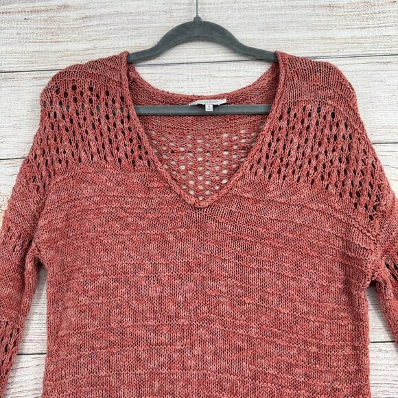 Lucky Brand Open Knit Long Sleeve Sweater Womens Medium Pink Roll Neck - Picture 3 of 11